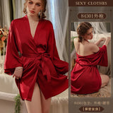 Zingj About Sex Appeal Underwear Sexy Satin Thin Money Cardigan Lace-Up Nightgown Hot Bathrobe Pajamas Female Suit