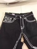 Trendy Rock Style Jeans Men's White Thick Line Belief Large Size Loose Straight