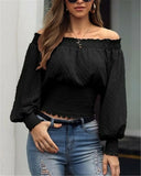 Off Shoulder Autumn Chiffon Shirts Top Lady Women Long Sleeve Shirt Slim Casual Solid White