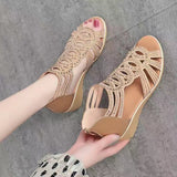 New Soft Leather Roman Sandals Women Summer Soft Bottom Water Drill Mother Shoes Fashion Wearing Ladies Sandals Slopes And