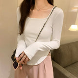 Sense Small Square Collar Long-Sleeved T-Shirt Women's Autumn New Slim And Slim Underwear With Thread