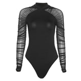 Zingj Autumn New Women's Round Collar Fashion Mesh Stitching Long Sleeve Slim Solid Color
