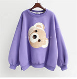 Casual Women Hooded Hoodie Cartoon Printed Sweatshirt Long Sleeve Korean Style Pullover Loose Streetwear