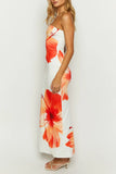 Floral Cascade Strapless Slim Midi