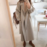 Winter New Women's Casual Wool Blend Trench Coat Oversize Long Coat with Belt Cashmere