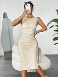 Sleeveless Vest Skirt Folding Drawstring Repair Kitted Dress Dress