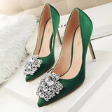 Zingj Korean Version Of Water Diamond Women's Shoes Thin Heel High Heel Sexy Show Thin Shallow Mouth Pointed Shiny Water Diamond With Buckle Single