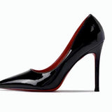 2025 New Black Red-Soled High-Heeled Women's Sharp-Headed Fine-Hee Sexy Bright-Faced Temperament Single-Shoe Paint Leather Women's