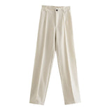 New Straight High-Rise Thin Solid-Colored Slacks