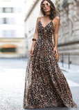 Zingj New Spring And Summer Leopard Print V Collar Sling Dress