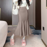 Zingj Half Skirt Women's Spring And Autumn Korean Version Solid Color Slim Long Skirt Shows Skinny Buttocks Fishtail Skirt With Long Winter