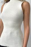 Women Knitted Turtleneck Causal Vest Chic Office Lady Sleeveless Slim Fit Ribbed Pullovers Tank Solid Streetwear