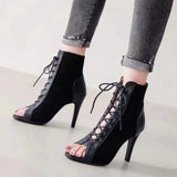 Women With Sandals 2023 Summer Hollowed-Out Short Boots, Stiletto Heels, Dance Shoes, Large Size Open-Toed