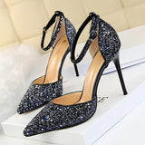 Zingj Thin With High With Shallow Mouth Pointed Hollow Sequins Sexy Nightclub Show Thin A