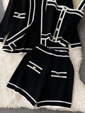 Long Sleeve V Neck Cardigan Jacket + Sling Vest + High Waist Shorts High Quality Chic Button Knitted Vintage 3 Piece