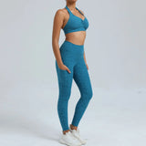 Zingj Adjustable Shoulder Strap Peach Hip Side Pocket V Waist Tights Yoga Fitness Suit-Outfit