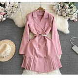 Professional French High-Level Famous Temperament Suit To Accept The Waist Thin Double Buckle A-Character Coat Dress