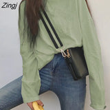 Sleeve T-shirts Women Spring Solid Long-style Loose Simple Ins All-match Casual Girls Tops Trendy Stylish Ulzzang Daily