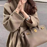 Zingj Pound Waist Strap Design Loose Large Size V Collar Cardigan Coat Female Autumn New Languid Lazy Wind