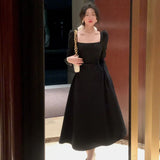 New Women Elegant Black White Dress Long Sleeve Party Vestidos One Piece Slim Spring