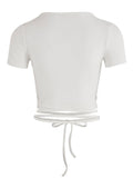 Short Sleeve Wrap Crop Top- Outfit
