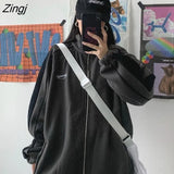 Sweatshirts Women Striped Zip-up Turn Down Collar Zipper Simple All-Match Ulzzang Chic Casual Ins New Design Trendy
