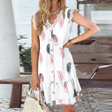 New Women Flying Sleeve Party Dress Fashion V Neck Single -breasted Layered Cake Dress Summer A-Line Loose Shirt