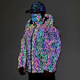 Three-Dimensional Pocket Dazzling Color Reflective Cotton Coat Rainbow Color Luminous Hooded Padded Jacket Large Size Cotton-Padded Jacket-Outfit