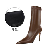 Zingj Winter Fashion Simple Thin Heel High Heel Pointed Head Sexy Nightclub Show Thin Short Boots Women Thin