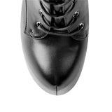Onlymaker Women's Round Toe Stiletto Platform Zipper Knee High Boots16CM High Heel Pattern Lace Up Plus Size Boots For
