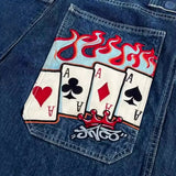 Street Jeans Hip-Hop Poker Graphic Printed Loose Jeans Y2K Wide-Legged