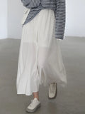 VEN Simple Elastic Waist Pleated Skirts Solid Women's A-line MIDI Long Skirt High Waisted Ladies Office 2022