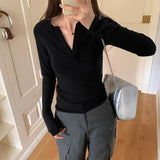 Sense Of V-Collar Long-Sleeved T-Shirt In Early Autumn A New Slim, Slim, Full-Bottomed Shirt With