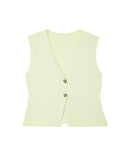 Summer New Temperament Fashion V-Neck Sleeveless Single-Claw Buckle Solid-Colored Vest Vest Women