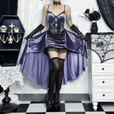 Autumn New Dark Style Fashion Temperament Sexy Slim Purple Suspender Tail Dress Women's