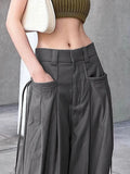 Grey Cargo Pants Korean Fashion Lace Up Pocket Low Rise Casual Pants Women Streetwear Sweatpants y2k Aesthetic