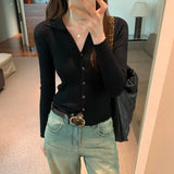 Color Polo Neckline Knitted Sweater Women's New Autumn Sweater Slim And Slim Long-Sleeved