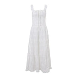 Zingj Summer Women's Wear Sweet First Love Pure Desire Dress Sexy Waist Embroidery Show Thin White