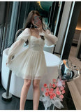 Sweet Midi Dresses for Women 2023 Summer Elegant Party Long Sleeve Lady Vestidos Slim Korean Fashion Causal Female