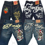 Street Jeans Men's Y2K Printed Hip-Hop Straight Tube Retro Loose Wide-Legged