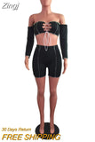 Off Shoulder Sexy Top+Biker Shorts Matching Sets Women Patchwork Bandage Backless Two Piece Outfits Summer