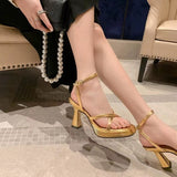 Summer 2025 Sandals Female Dew Gold Buckle With Silver French Sexy Coarse And