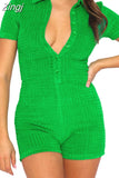 Y2K Bodycon Jumpsuit for Women Short Sleeve V-neck Single-Breasted Sexy Romper Summer One Piece Overall