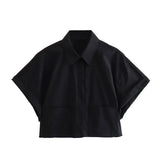 Zingj 2023 New Fashion Versatile Lapel Short Sleeve Striped Pocket Shirt Top