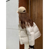 New Down Jacket Female Short Korean Version Loose And Thick Warm White Duck Down Standing Collar Bread Clothing Winter Coat-Outfit