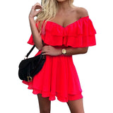 Spot 2025 Summer New One-Word Shoulder Sleeveless Flounce Sexy Mini Chiffon