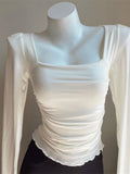 Neck Pleated Long Sleeved Slim Top Women Pure Desire Double Layer Thin Undershirt Hotsweet Korean Fashion Spring