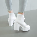 Sgesvier Black White Platform Ankle Boots for Women High Heels Boots Ladies Zip Autumn Winter Booties Woman Boots Shoes
