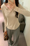 Basic Style Threaded Hooded Top Women's Autumn And Winter New Slim Short-Sleeved