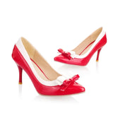 Sgesvier size 30-45 new arrival 2020 women pumps fashion bowtie pu party shoes woman thin heels pointed toe slip-on lady